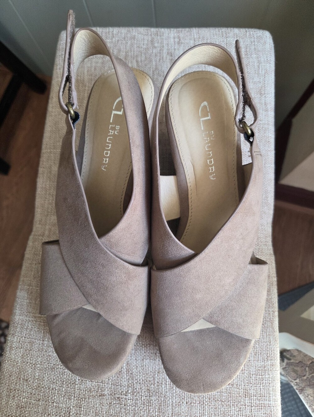 CL by Laundry Women's Taupe Micro Suede Slingback Platform Heel